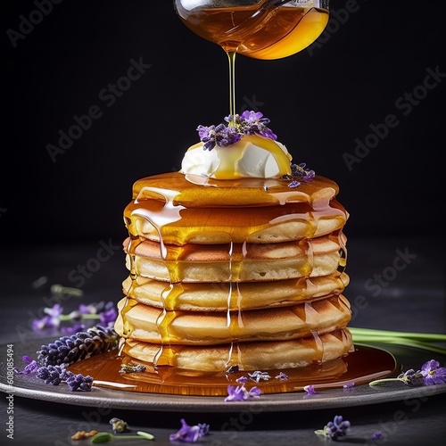 Wallpaper Mural Illustration of a delicious stack of lavender infused honey pancakes topped with honey created with Generative AI technology Torontodigital.ca