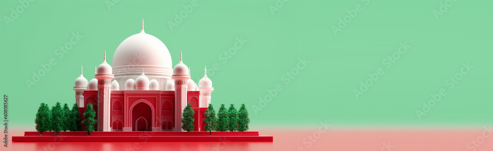 mosque decoration banners and tree decorations. islamic concept background with copy space. generative ai