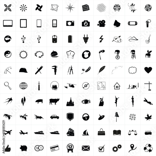 Set of 100 vector icons for icons and logos for every taste