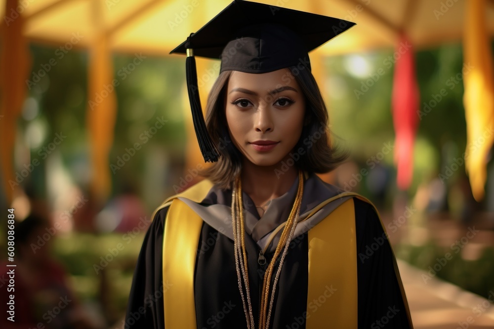 Portrait beautiful student graduation standing confident AI Generative