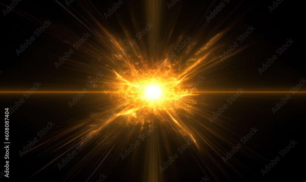 Abstract Glowing Sun Burst. Black Orange Light Rays and Flare. Generative AI