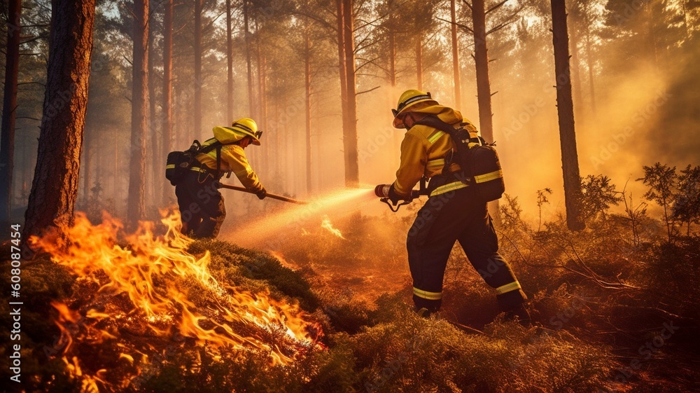 Forest fires are put out by firefighters. GENERATE AI Forest fires are put out by firefighters. GENERATE AI