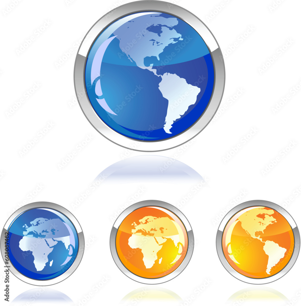 globe glossy icon button on white background