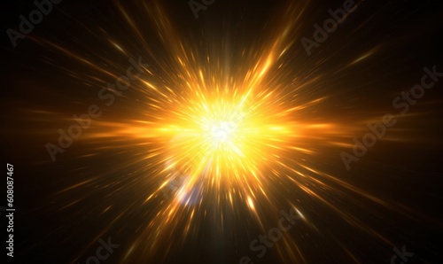 Abstract Glowing Sun Burst. Black Orange Light Rays and Flare. Generative AI