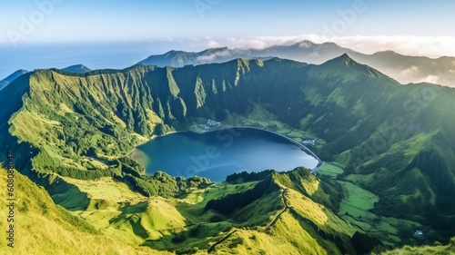 Azores island Ponta Delgada's mountainous terrain.  GENERATE AI © Sawitree88