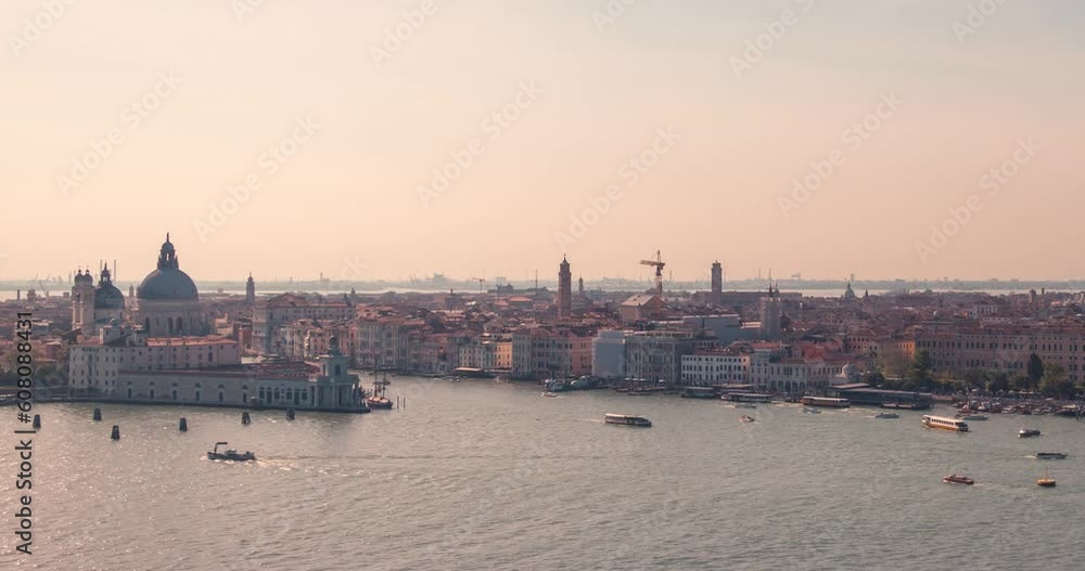 Aerial view of Venetian Gran canal and Venice architecture Santa Maria della Salute basilica Italy Aerial view of Venetian Gran canal and Venice architecture Santa Maria della Salute basilica Italy