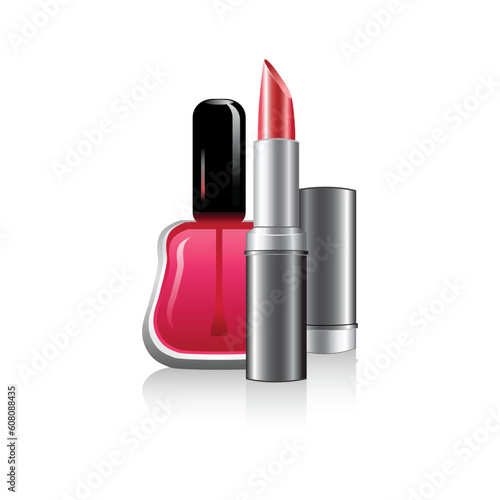 illustration of lip stick with nail polish on white background