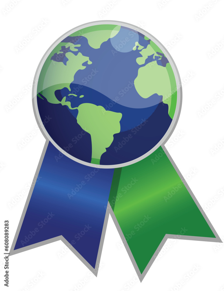 Earth globe ribbon isolated over white.