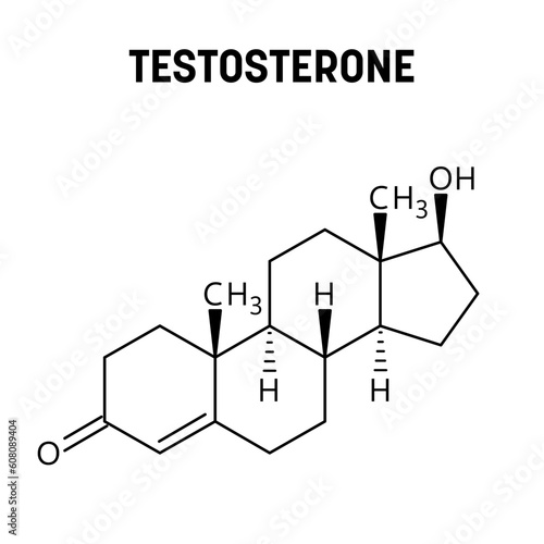 Testosterone molecular structure. Testosterone is the primary sex hormone and anabolic steroid in males. Vector structural formula of chemical compound.