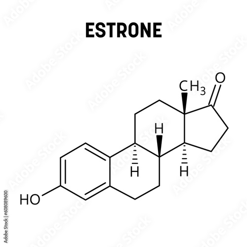 Estrone molecular structure. Estrone is a steroid, a weak estrogen, and a minor female sex hormone. Vector structural formula of chemical compound. photo