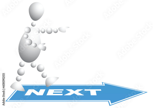 Man goes to the next step. Abstract 3d-human series from balls. Variant of white isolated on white background. A fully editable vector illustration for your design.