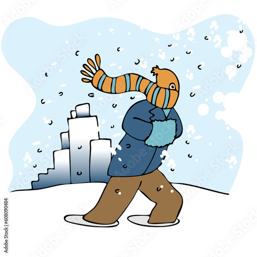 An image of a man walking in a blizzard.