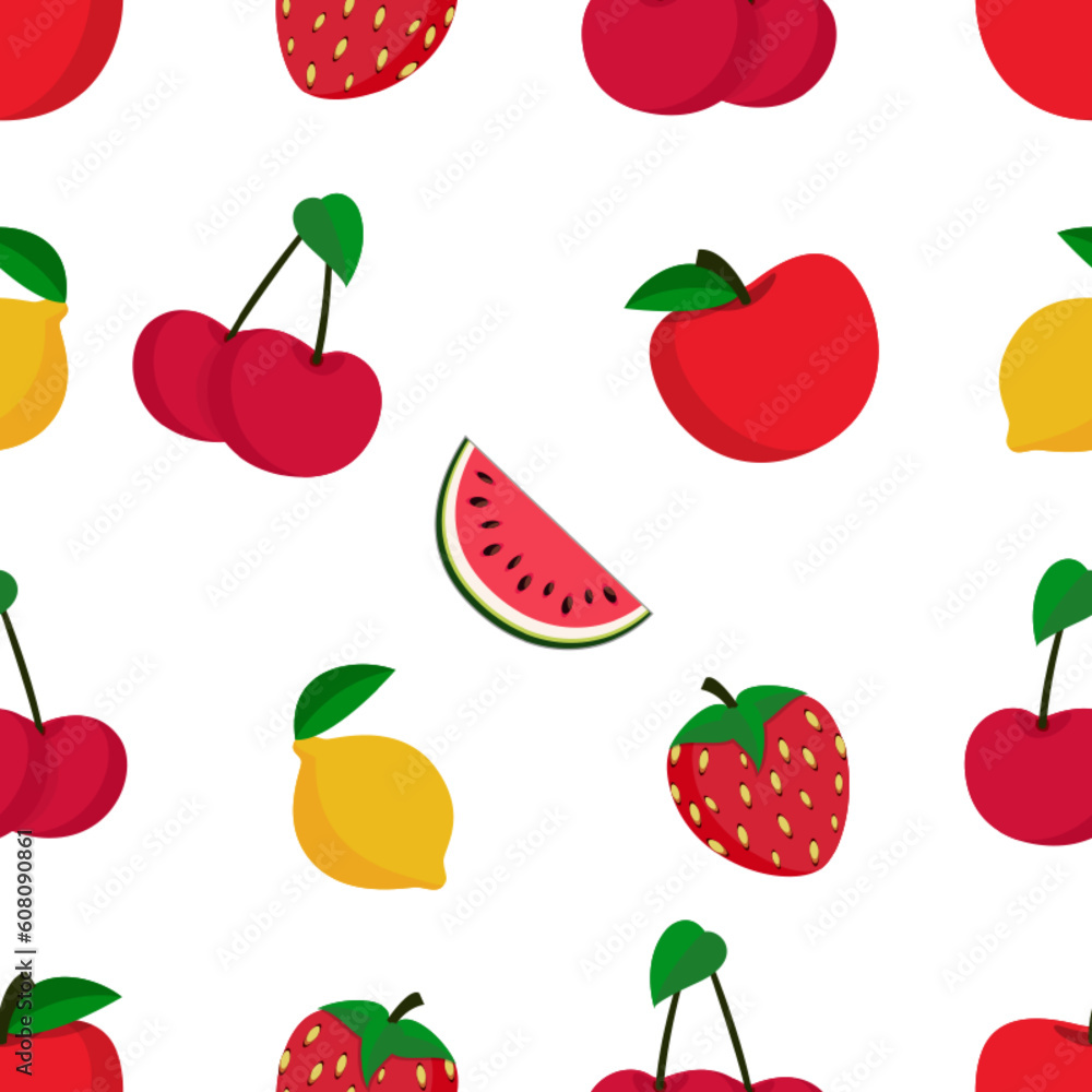 Fototapeta premium Fruit seamles pattern on white background
