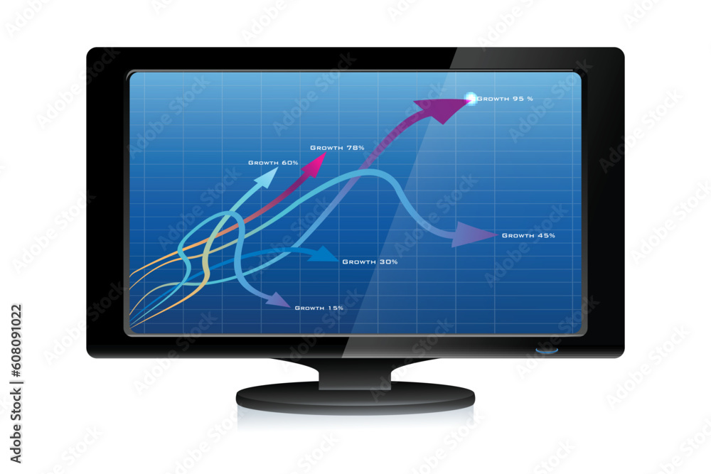 illustration of growth arrows in tv on white background illustration of growth arrows in tv on white background
