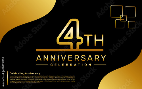 Template design for a 4th year anniversary celebration with a golden number style, vector template