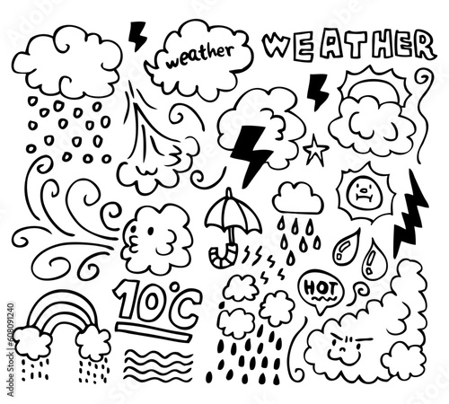 Set of grunge weather hand drawing icons