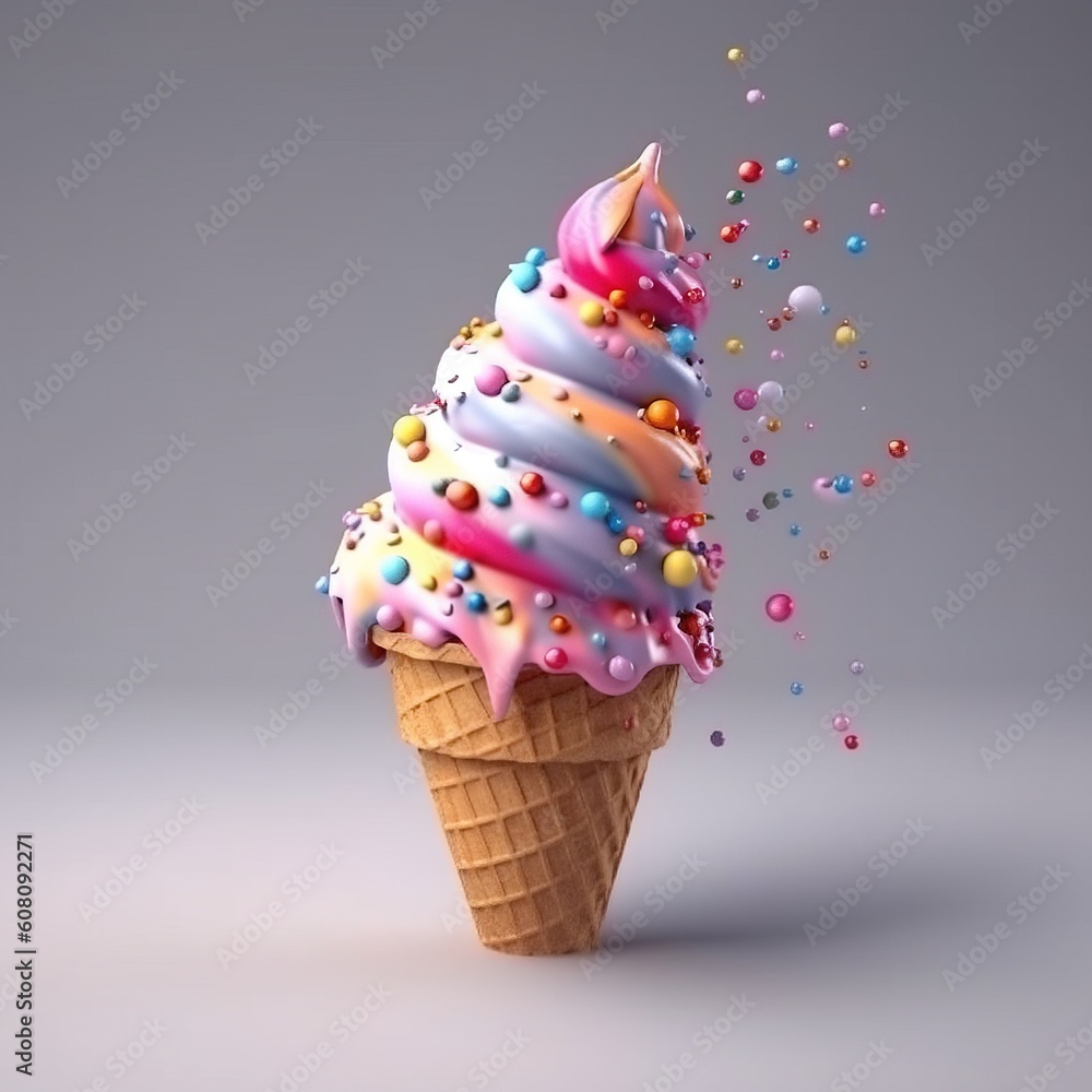 Delicious cone ice cream with topping AI Generative Delicious cone ice cream with topping AI Generative