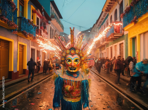 Festivities in Southamerica. Colorful carnival of people on the street. photo