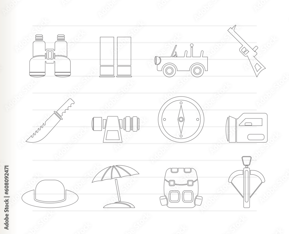 safari, hunting and holiday icons - vector icon set safari, hunting and holiday icons - vector icon set