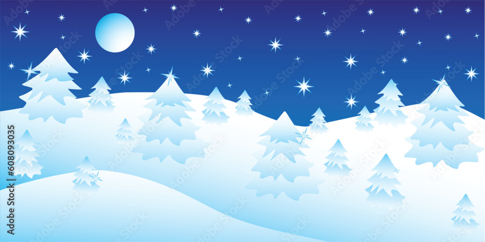 Christmas night in the winter forest, postcard, background. Vector Illustration Christmas night in the winter forest, postcard, background. Vector Illustration