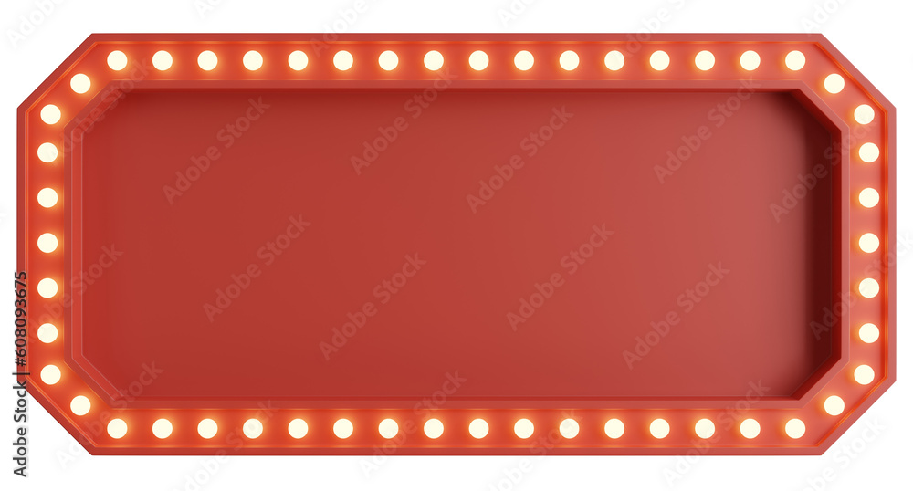 3d render of red billboard with light bulb.
