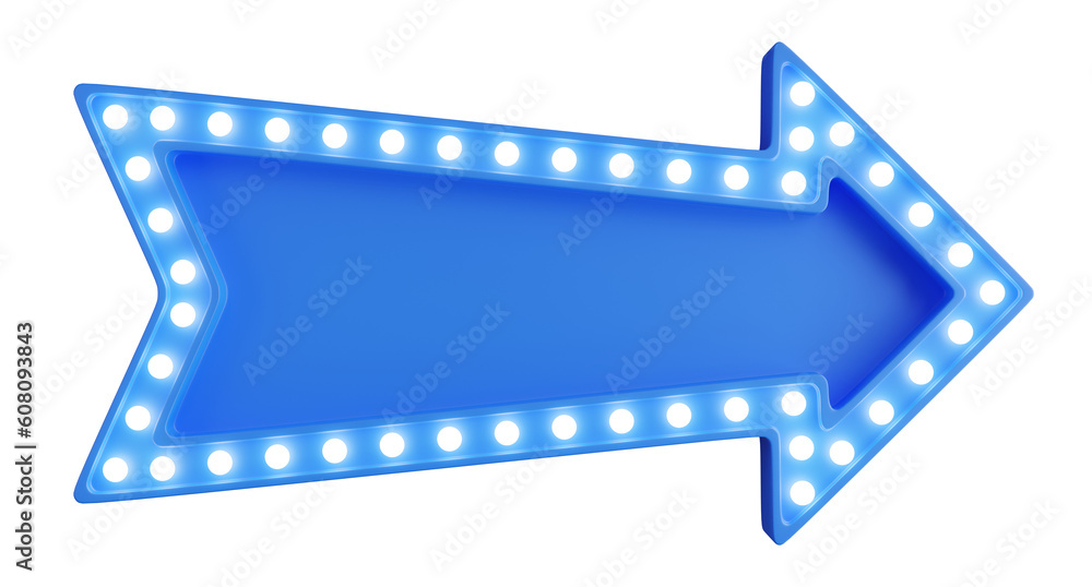 Obraz premium 3d render of blue billboard light bulb with arrow shape.