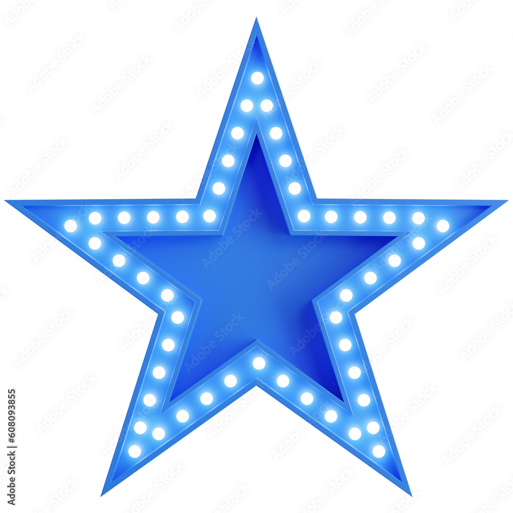 3d render of blue billboard light bulb with star shape. 3d render of blue billboard light bulb with star shape.