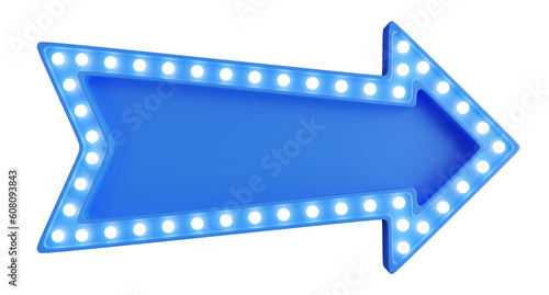 3d render of blue billboard light bulb with arrow shape.