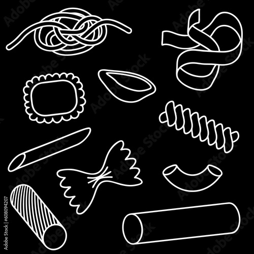 Set of editable vector icons of different pasta shapes