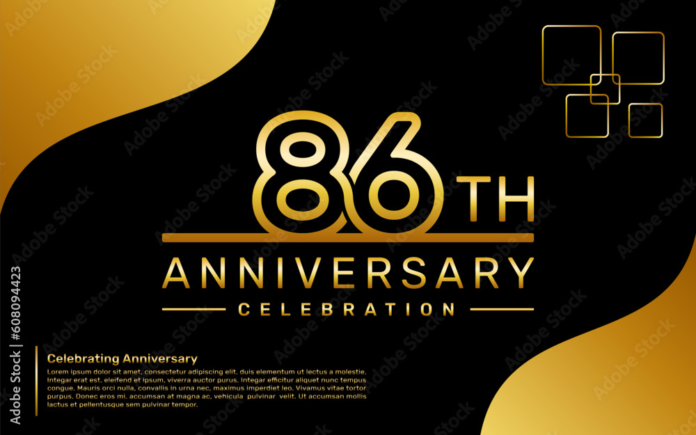 Naklejka premium Template design for a 86th year anniversary celebration with a golden number style, vector template