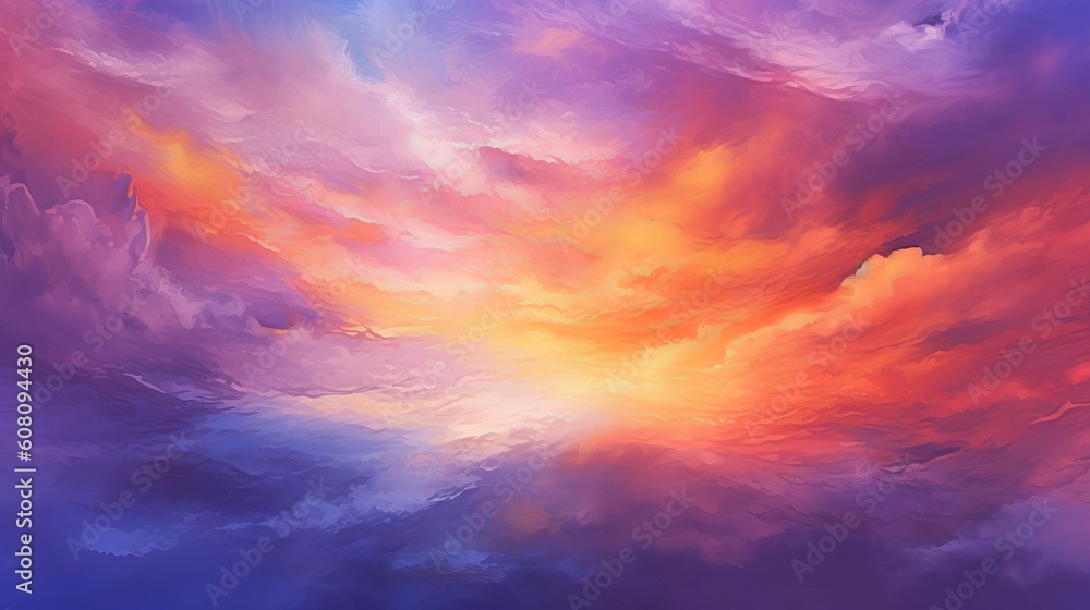 momentous watercolor establishment sunset sky orange purple. Illustration, AI Generated