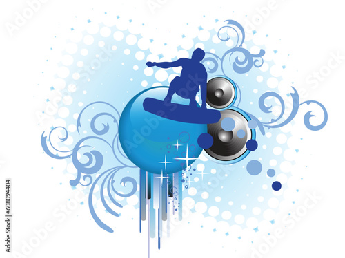 vector eps10 illustration of a surfer silhouette on an abstract background