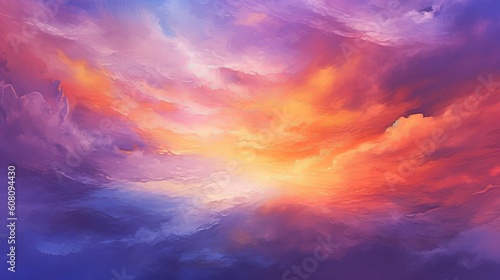 momentous watercolor establishment sunset sky orange purple. Illustration, AI Generated © LoFi J.