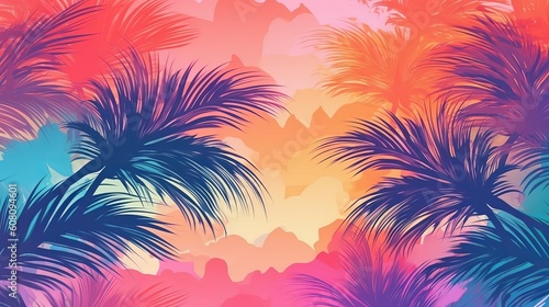 Summer tropical pastel foundation with palm. Illustration, AI Generated © BLACK AND WHITE LOGO