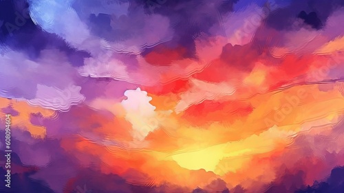 to start with watercolor foundation nightfall sky orange purple. Illustration, AI Generated