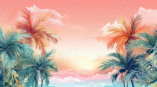 Summer tropical pastel foundation with palm. Illustration  AI Generated
