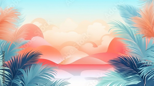 Summer tropical pastel establishment with palm. Illustration, AI Generated © BLACK AND WHITE LOGO