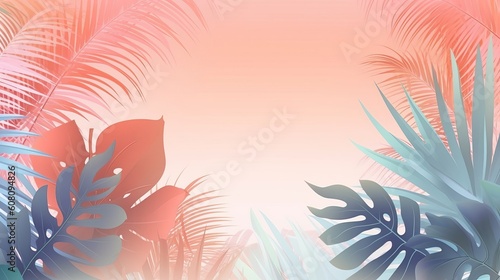 Summer tropical pastel establishment with palm. Illustration, AI Generated
