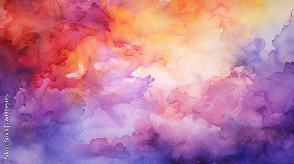 fundamental watercolor establishment dusk sky orange purple. Illustration, AI Generated
