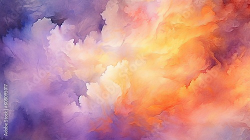 first watercolor foundation sunset sky orange purple. Illustration, AI Generated