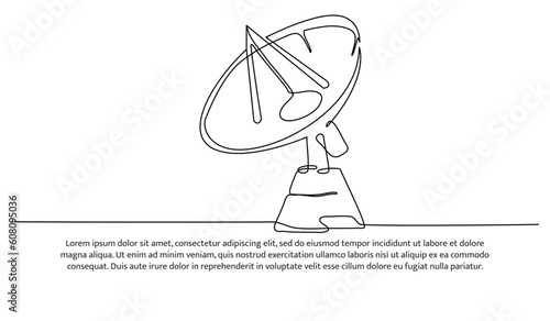 Continuous line design of satellite antenna. Technology device symbol design concept. Decorative elements drawn on a white background.