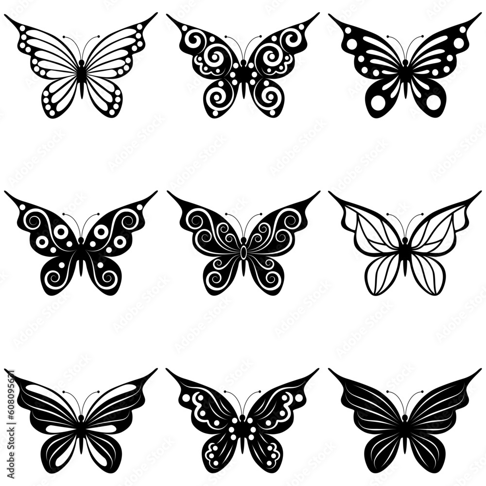 Fototapeta premium A set of nine different forms of butterflies