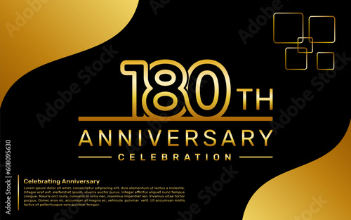 Template design for a 180th year anniversary celebration with a golden number style, vector template photo