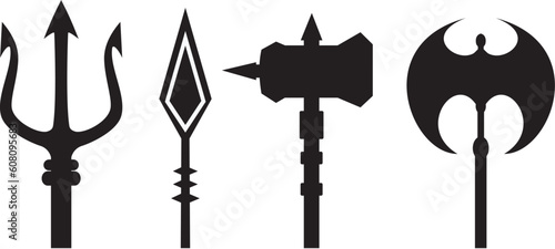 ancient weapons outline vector on white background