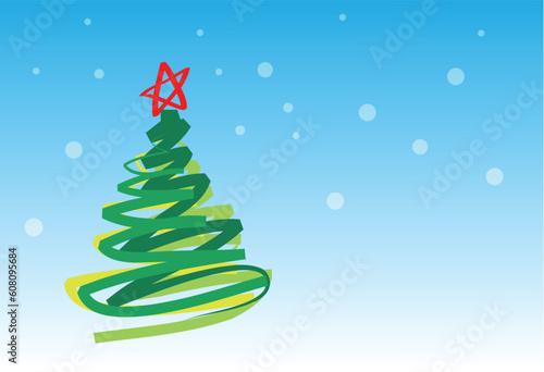christmas tree on snowing background, holidays greeting. 1 of the 6 same styled christmas cards i draw, please check the rest in my profile.