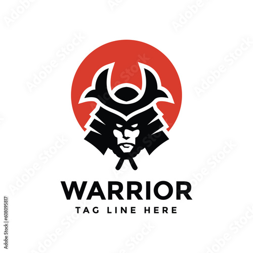 Red Moonlit Samurai Silhouette Logo