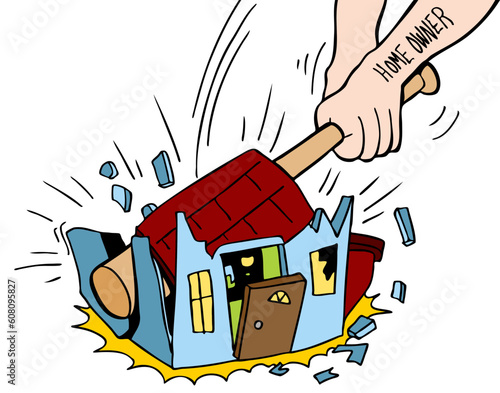 An image of a homeowner destroying house.