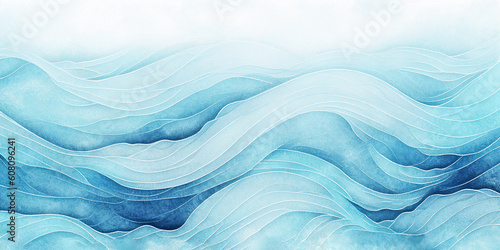 Abstract water ocean wave, blue, aqua, teal texture. Blue and white water wave web banner Graphic Resource as background for ocean wave abstract. Backdrop for copy space text. Generative AI photo