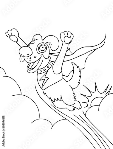 Cartoon image of a super dog - black and white.