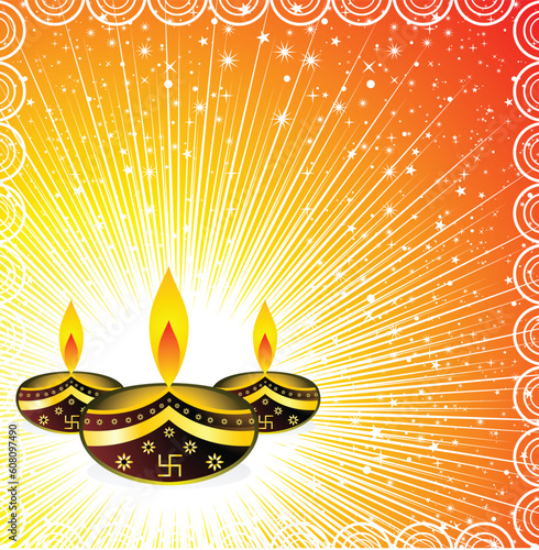 deepawali background in orange vector illustration